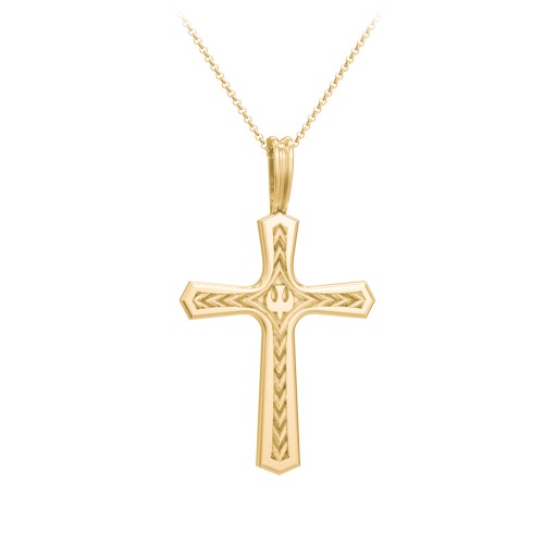 Engravable Cross Pendant with Dove Symbol – 9kt Yellow Gold