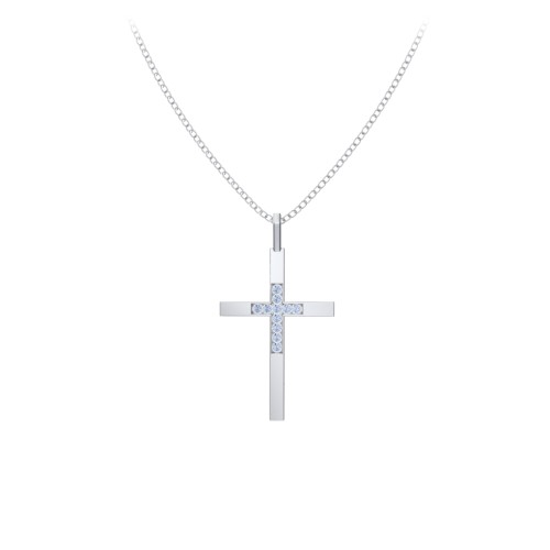 Classic Cross with Accents – Sterling Silver with Fancy Blue Premium Zirconia