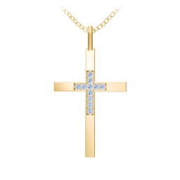 Classic Cross with Accents in 9K Solid Yellow Gold with Blue Topaz