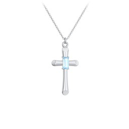 Mini Cross with Baguette Birthstone in 925 Sterling Silver with Blue Topaz