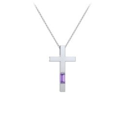 Modern Cross with Baguette Birthstone