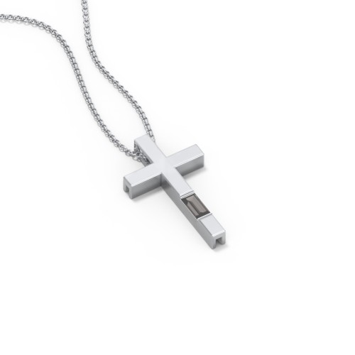Modern Cross with Baguette Birthstone