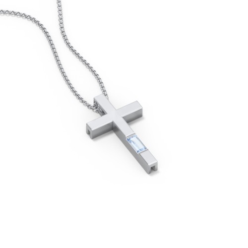 Modern Cross with Baguette Birthstone