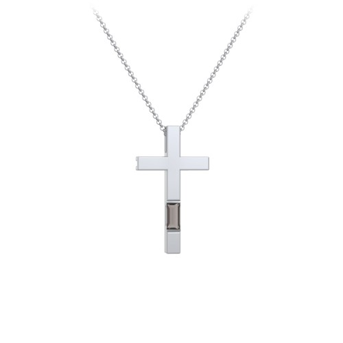 Modern Cross with Baguette Birthstone