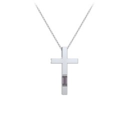 Modern Cross with Baguette Birthstone in 925 Sterling Silver with Alexandrite