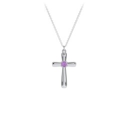 Mini Cross with Birthstone in 925 Sterling Silver with Amethyst