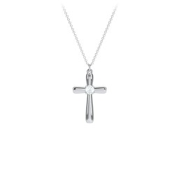 Mini Cross with Birthstone in 925 Sterling Silver with Aquamarine
