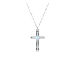 Mini Cross with Birthstone in 925 Sterling Silver with Blue Topaz