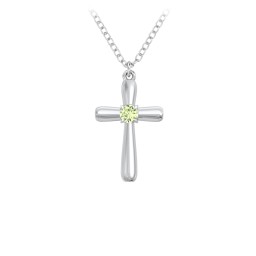 Mini Cross with Birthstone in 925 Sterling Silver with Peridot