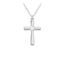 Mini Cross with Birthstone in 925 Sterling Silver with Opal