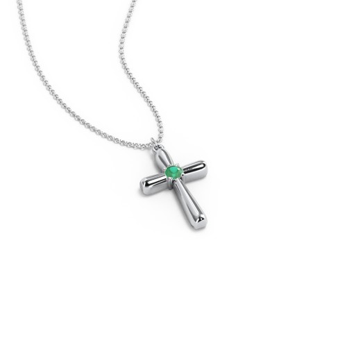 Mini Cross with Birthstone – Sterling Silver with Emerald