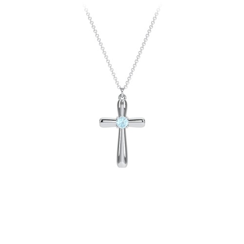 Mini Cross with Birthstone – Sterling Silver with Blue Topaz