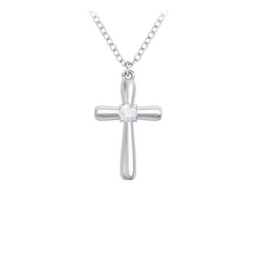 Mini Cross with Birthstone – Sterling Silver with Opal