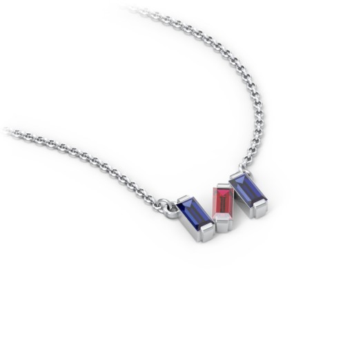 Baguette Scatter Necklace – Sterling Silver with Blue Sapphire and Garnet