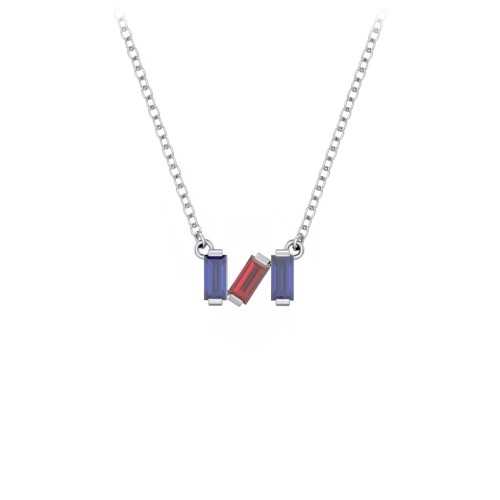 Baguette Scatter Necklace – Sterling Silver with Blue Sapphire and Garnet
