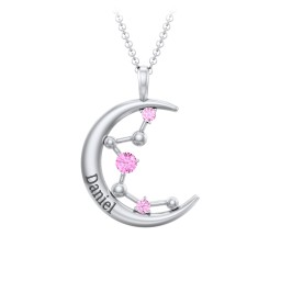 Moon and Constellation Gemstone Pendant in 925 Sterling Silver with Pink Sapphire, Aquamarine, Opal, and Blue Topaz