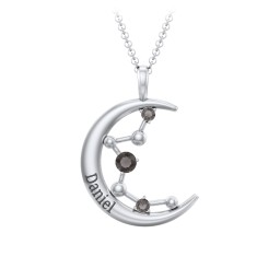 Moon and Constellation Gemstone Pendant in 925 Sterling Silver with Smokey Quartz, Aquamarine, Opal, and Blue Topaz
