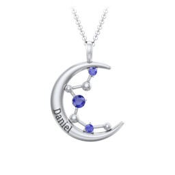 Moon and Constellation Gemstone Pendant in 925 Sterling Silver with Blue Sapphire, Aquamarine, Opal, and Blue Topaz