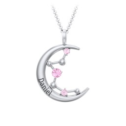 Moon and Constellation Gemstone Pendant in 925 Sterling Silver with Pink Tourmaline, Aquamarine, Opal, and Blue Topaz