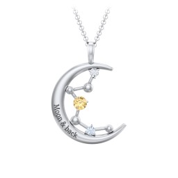 Moon and Constellation Gemstone Pendant in 925 Sterling Silver with Citrine, Cubic Zirconia, Aquamarine, Opal, and Blue Topaz
