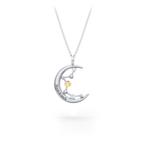 Moon and Constellation Gemstone Pendant – Sterling Silver with Citrine, Cubic Zirconia, and Aquamarine