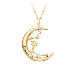 Moon and Constellation Gemstone Pendant in 9K Solid Yellow Gold with Citrine, Cubic Zirconia, Aquamarine, Opal, and Blue Topaz