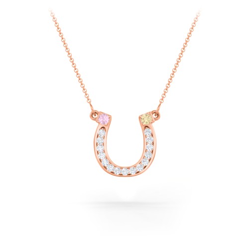 Horseshoe Pendant with Gemstones – 9kt Rose Gold with Pink Tourmaline, Citrine, and White Premium Zirconia