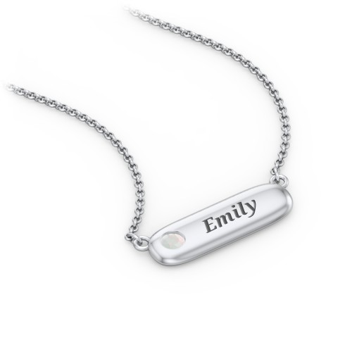 Mini Capsule Pendant with Birthstone – Sterling Silver with Opal