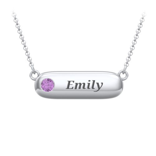 Mini Capsule Pendant with Birthstone – Sterling Silver with Amethyst