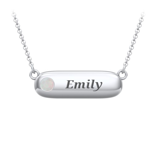 Mini Capsule Pendant with Birthstone – Sterling Silver with Opal
