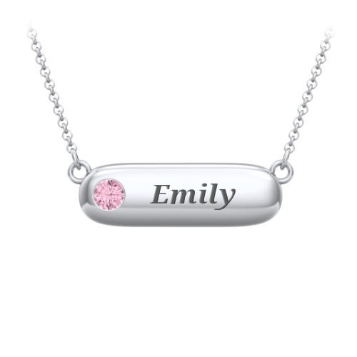 Mini Capsule Pendant with Birthstone – Sterling Silver with Pink Tourmaline