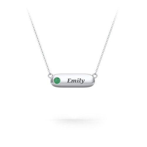 Mini Capsule Pendant with Birthstone – Sterling Silver with Emerald