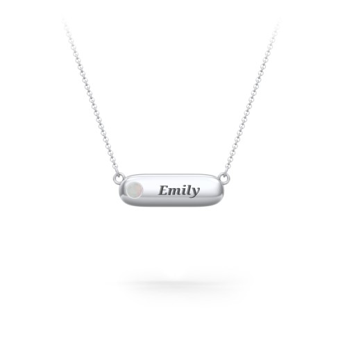 Mini Capsule Pendant with Birthstone – Sterling Silver with Opal