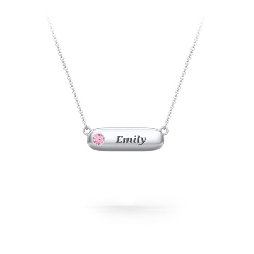 Mini Capsule Pendant with Birthstone – Sterling Silver with Pink Tourmaline