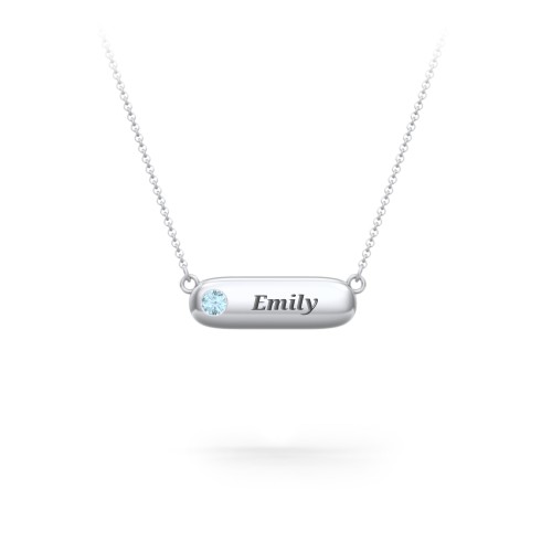 Mini Capsule Pendant with Birthstone – Sterling Silver with Blue Topaz