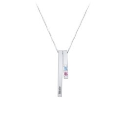 Multi Vertical 3D Bar Necklace with 1-4 Birthstones in 925 Sterling Silver with Blue Topaz, Fancy Pink Premium Zirconia, Citrine, and Cubic Zirconia