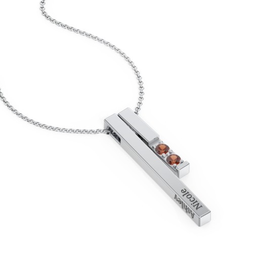 Multi Vertical 3D Bar Necklace with 1-4 Birthstones – Sterling Silver with Garnet