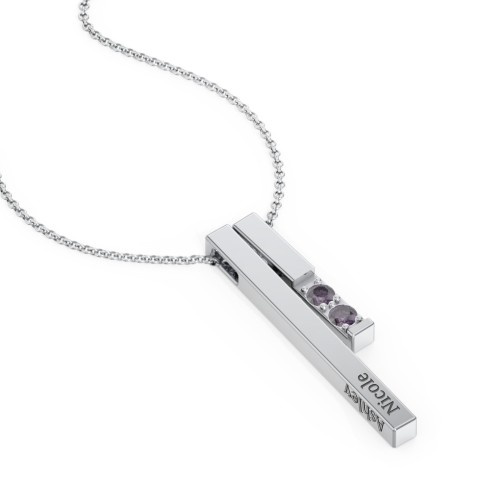 Multi Vertical 3D Bar Necklace with 1-4 Birthstones – Sterling Silver with Alexandrite