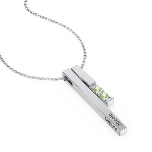 Multi Vertical 3D Bar Necklace with 1-4 Birthstones – Sterling Silver with Peridot