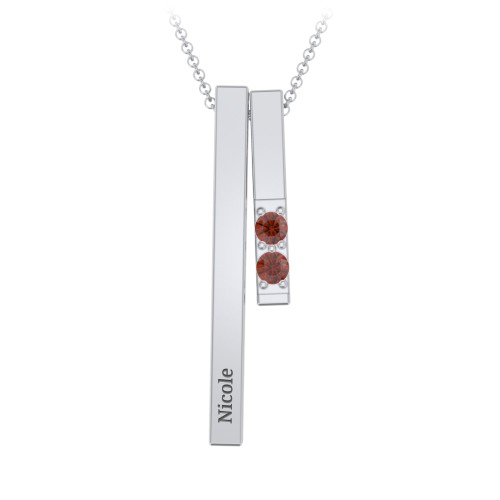 Multi Vertical 3D Bar Necklace with 1-4 Birthstones – Sterling Silver with Garnet