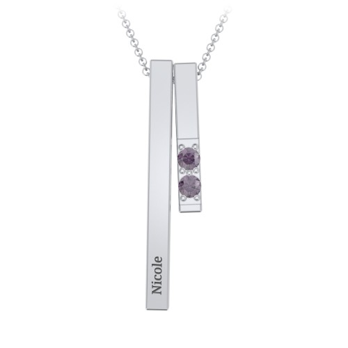 Multi Vertical 3D Bar Necklace with 1-4 Birthstones – Sterling Silver with Alexandrite