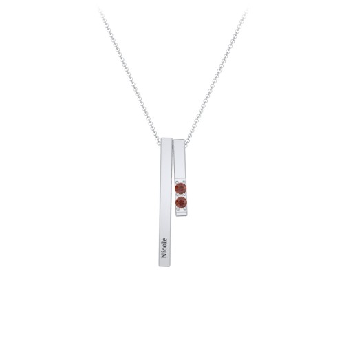 Multi Vertical 3D Bar Necklace with 1-4 Birthstones – Sterling Silver with Garnet
