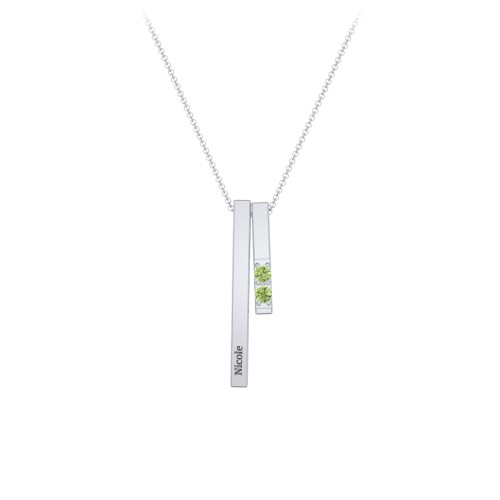 Multi Vertical 3D Bar Necklace with 1-4 Birthstones – Sterling Silver with Peridot