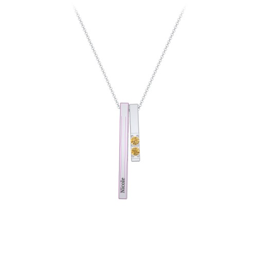 Multi Vertical 3D Bar Necklace with 1-4 Birthstones – Sterling Silver with Citrine