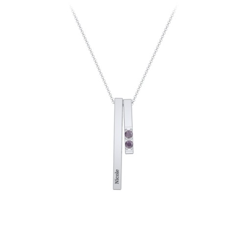Multi Vertical 3D Bar Necklace with 1-4 Birthstones – Sterling Silver with Alexandrite
