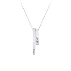 Multi Vertical 3D Bar Necklace with 1-4 Birthstones – 9kt Yellow Gold with Blue Topaz and Pink Tourmaline
