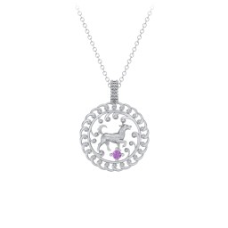 Year of the Dog Chinese Zodiac Medallion Necklace in 925 Sterling Silver with Amethyst
