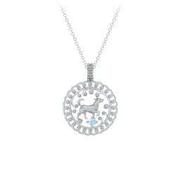 Year of the Dog Chinese Zodiac Medallion Necklace in 925 Sterling Silver with Blue Topaz