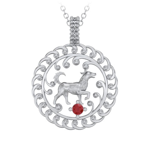 Year of the Dog Chinese Zodiac Medallion Necklace – Sterling Silver with Garnet