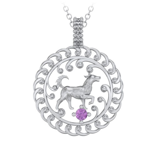 Year of the Dog Chinese Zodiac Medallion Necklace – Sterling Silver with Amethyst